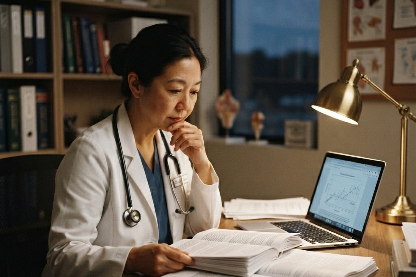 Dr. Rachel Kim reviewing the research on gut recovery after antibiotics